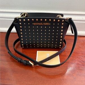 Michael Kors Selma Saffiano Leather Stud Mini Handbag - Black/Gold